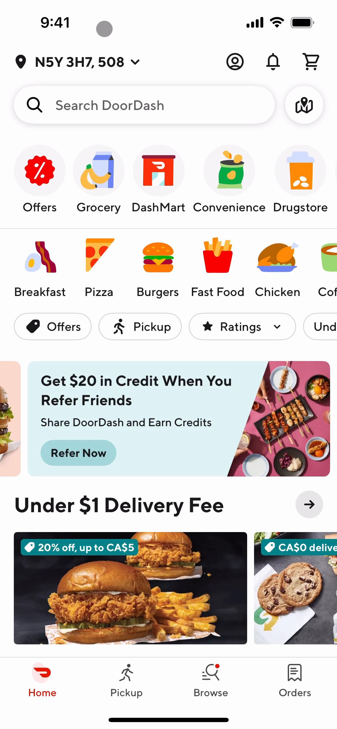 Screenshot of Ordering food on DoorDash