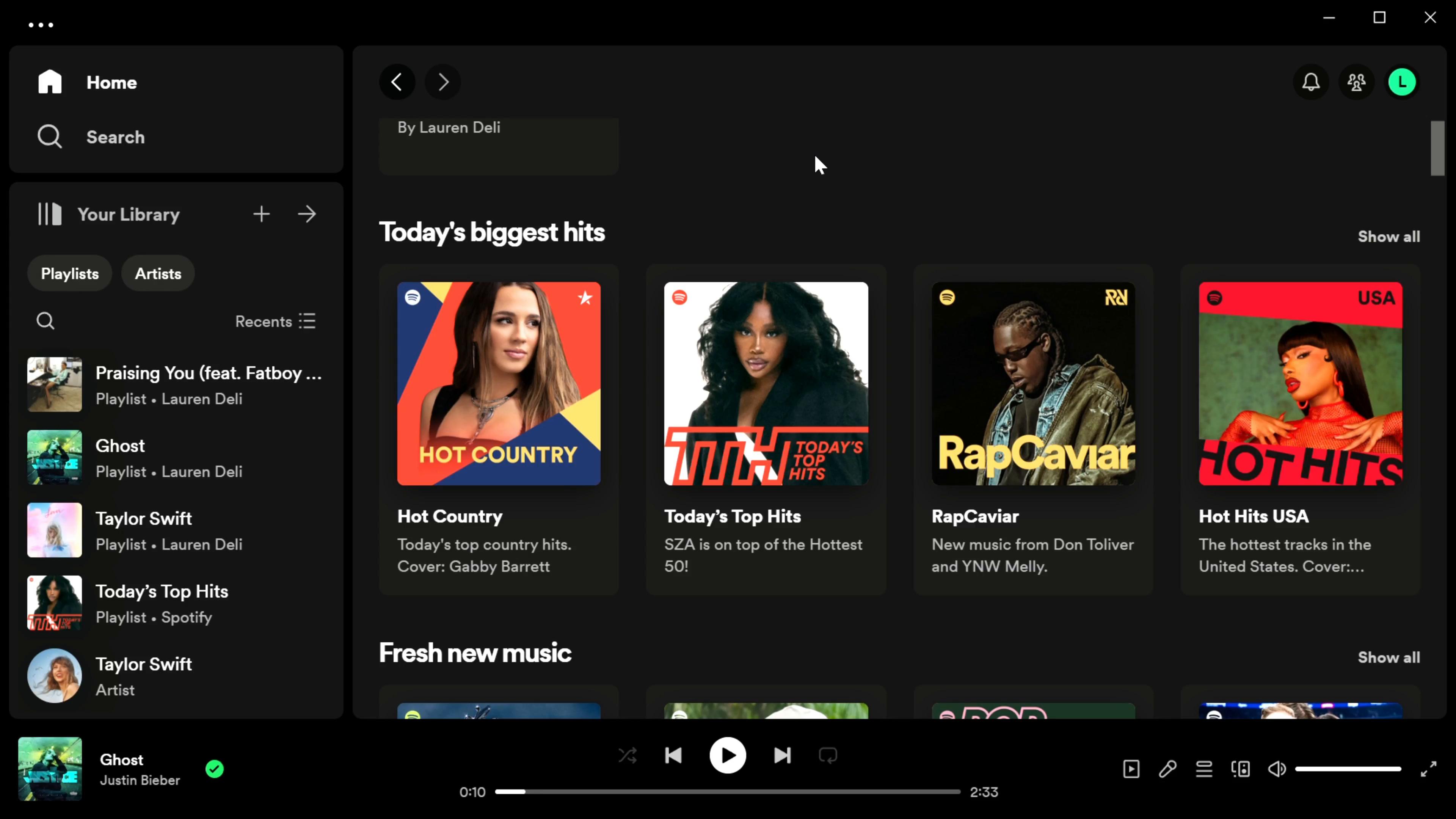 Screenshot of Downloading songs on Spotify