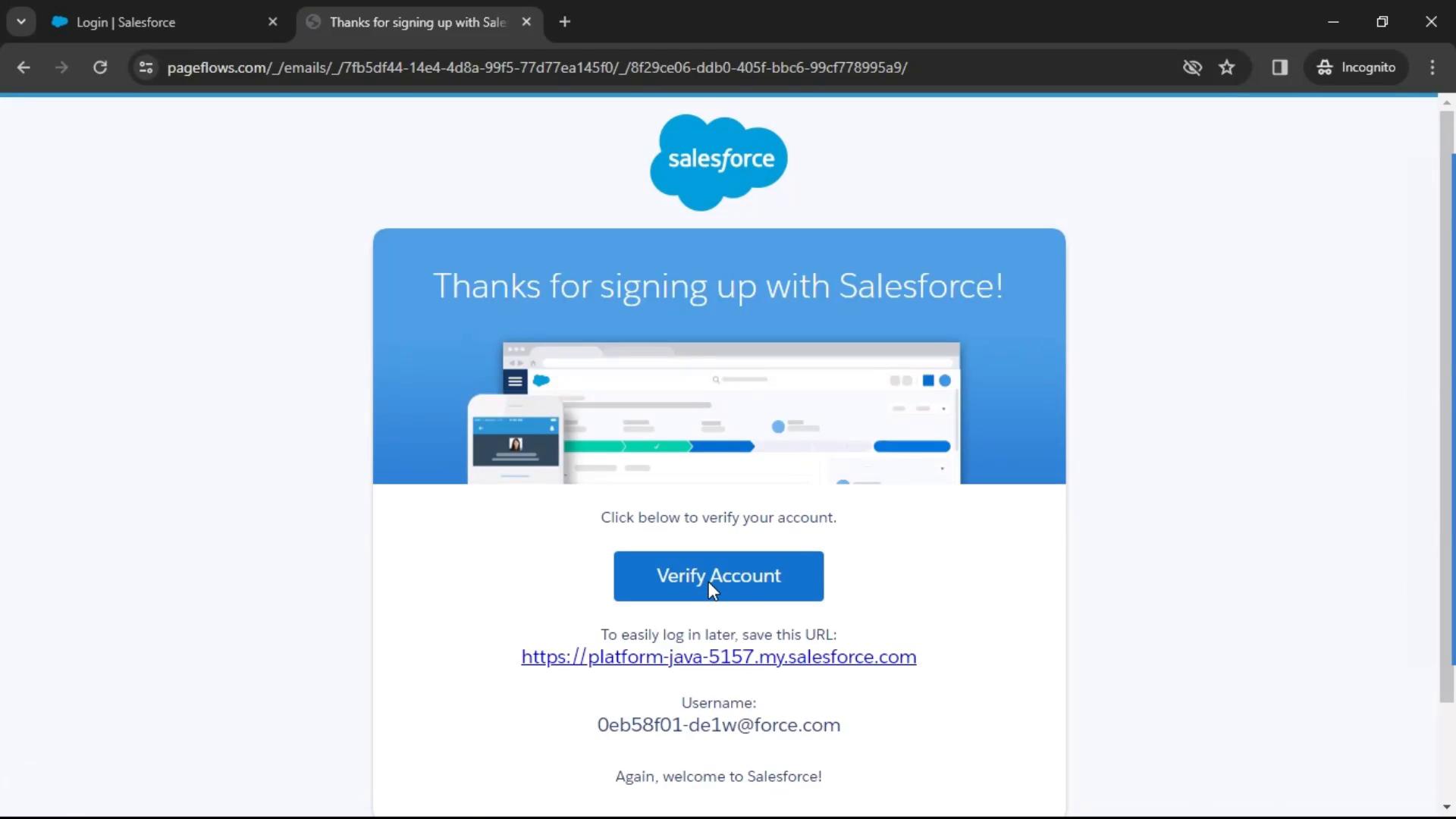 Verifying account on Salesforce video screenshot