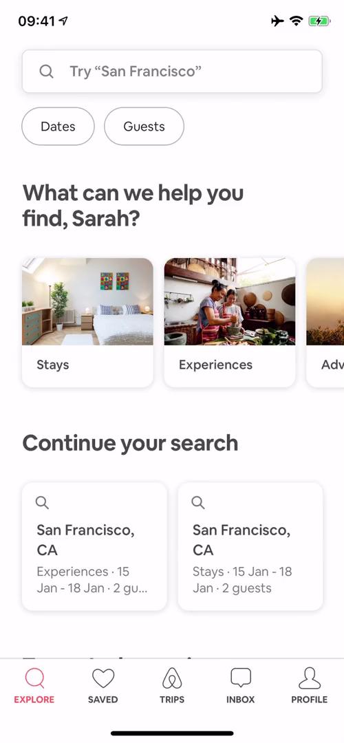 Screenshot of General browsing on Airbnb