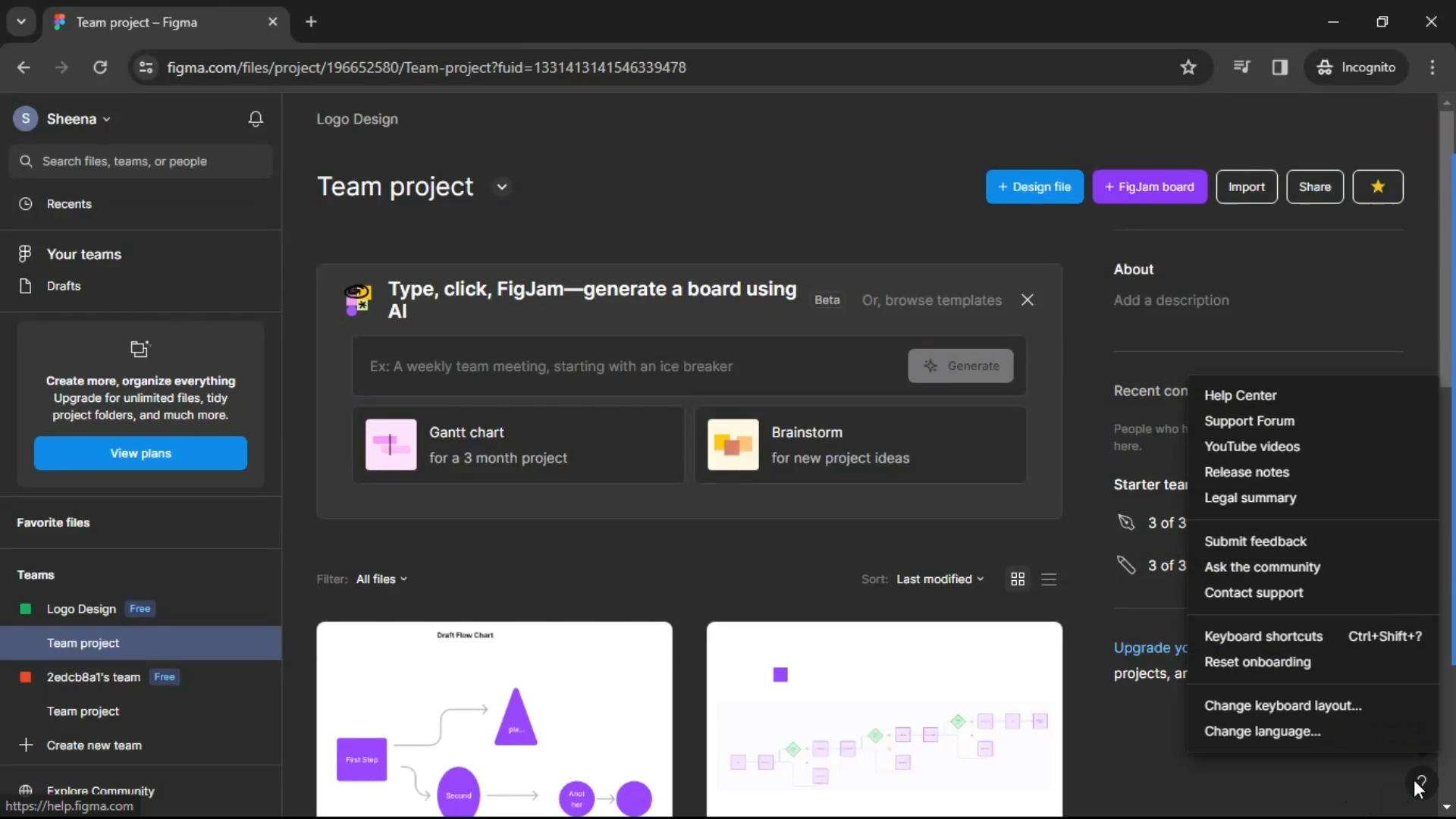 Screenshot of Support on Figma