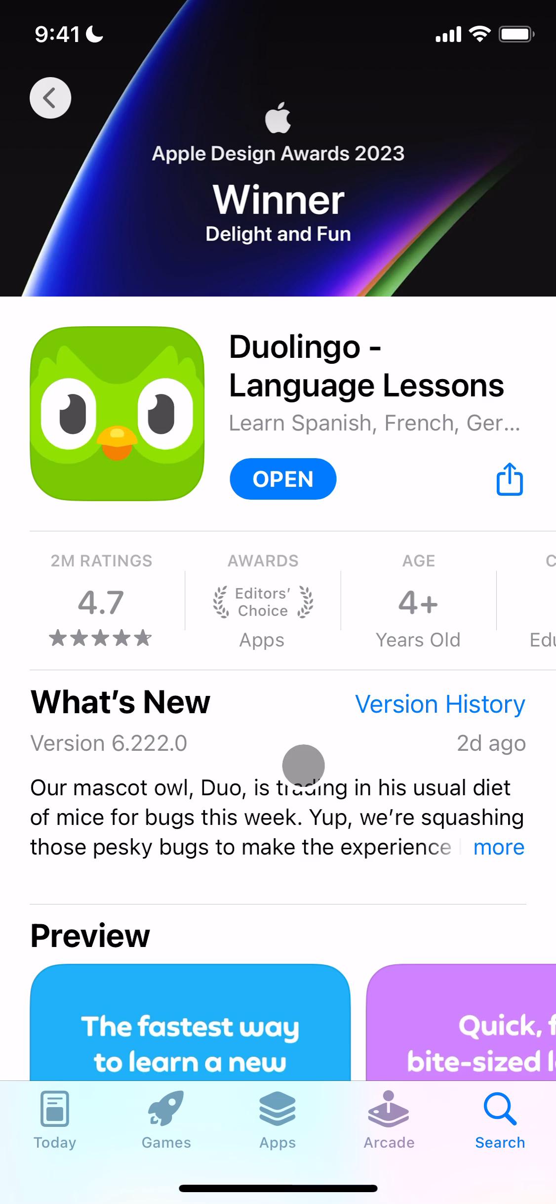 Screenshot of Onboarding on Duolingo