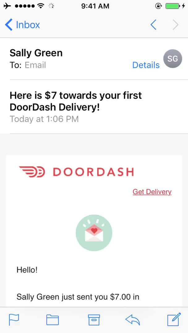 Screenshot of Invite code redeeming on DoorDash