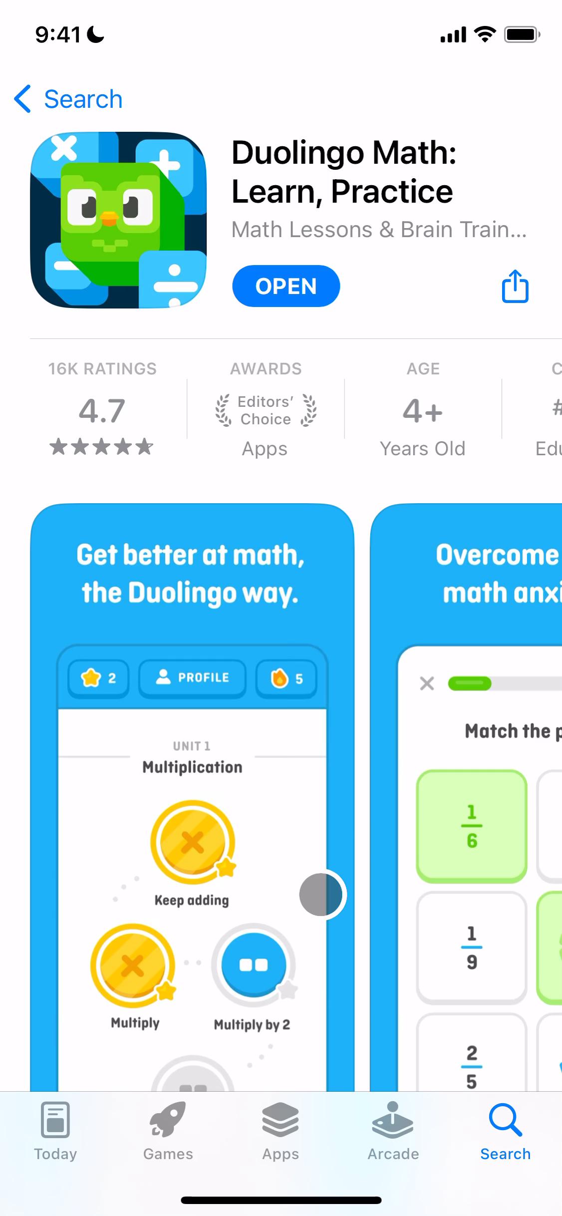 Screenshot of Onboarding on Duolingo Math