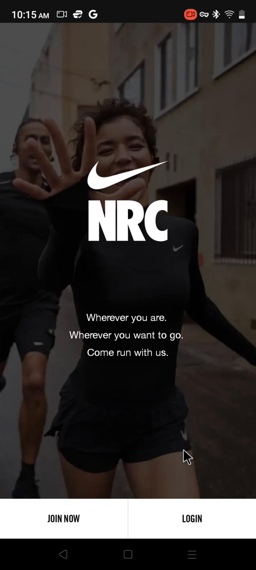 Screenshot of Logging in on Nike Run Club