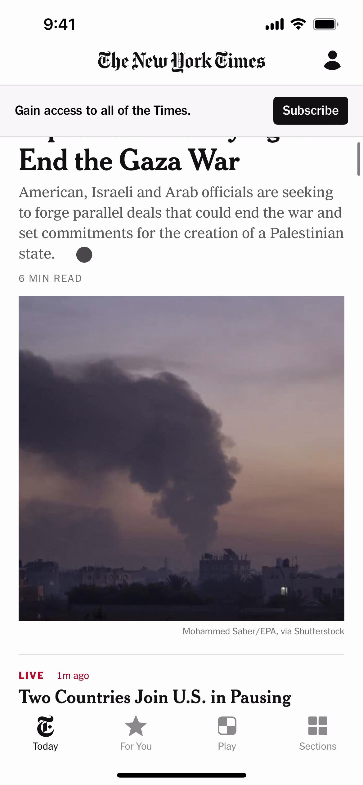 Screenshot of Saving on The New York Times