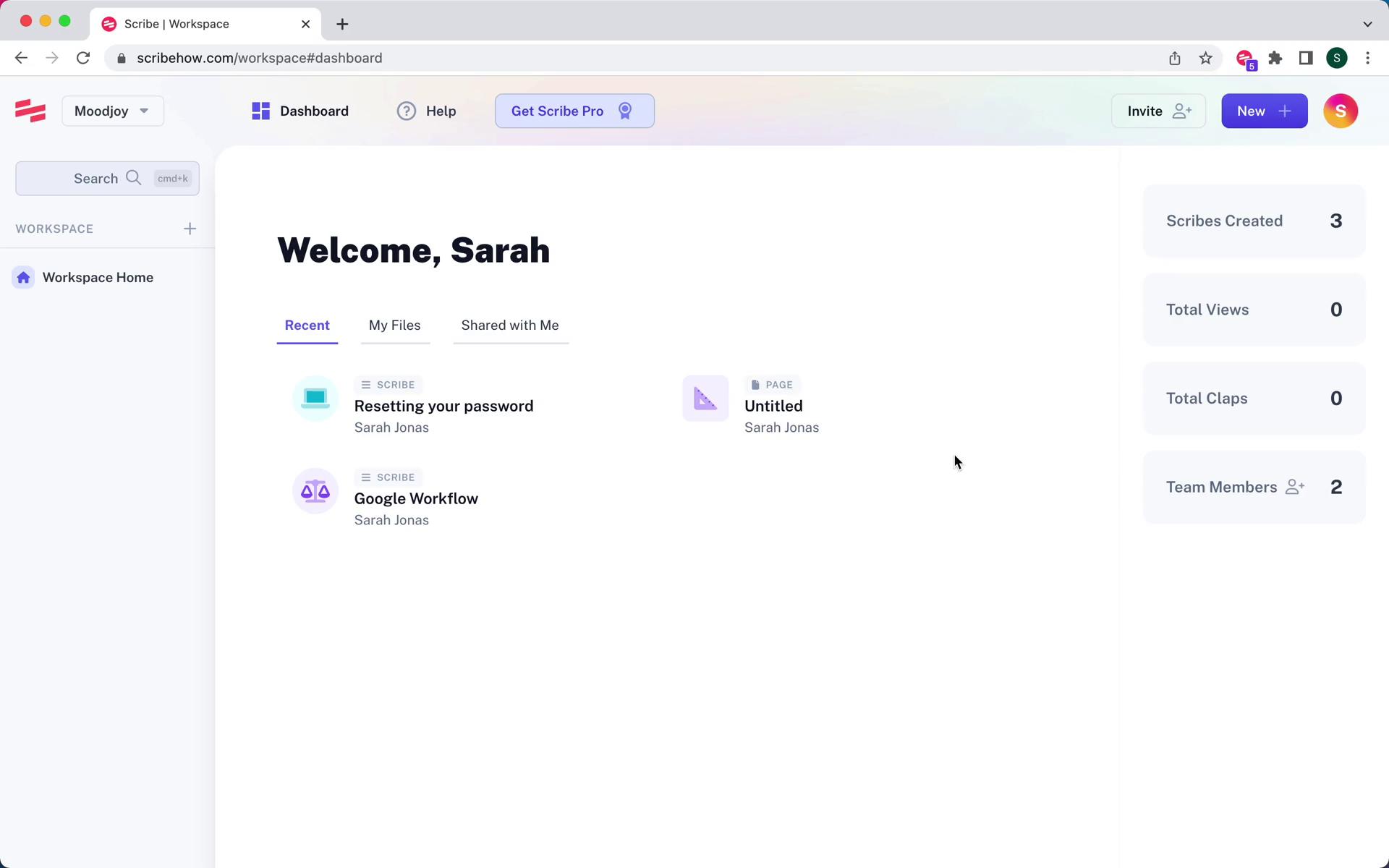 Screenshot of Creating a page on Scribe