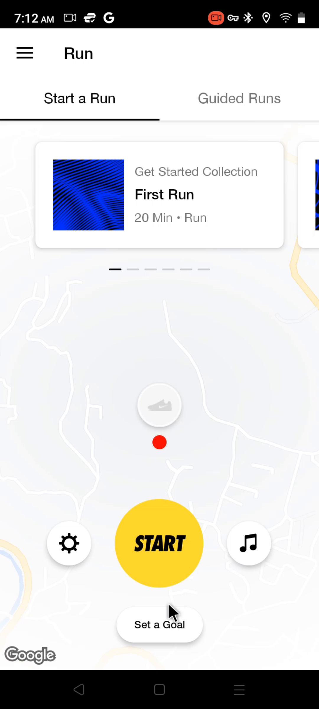 Screenshot of Starting a run on Nike Run Club