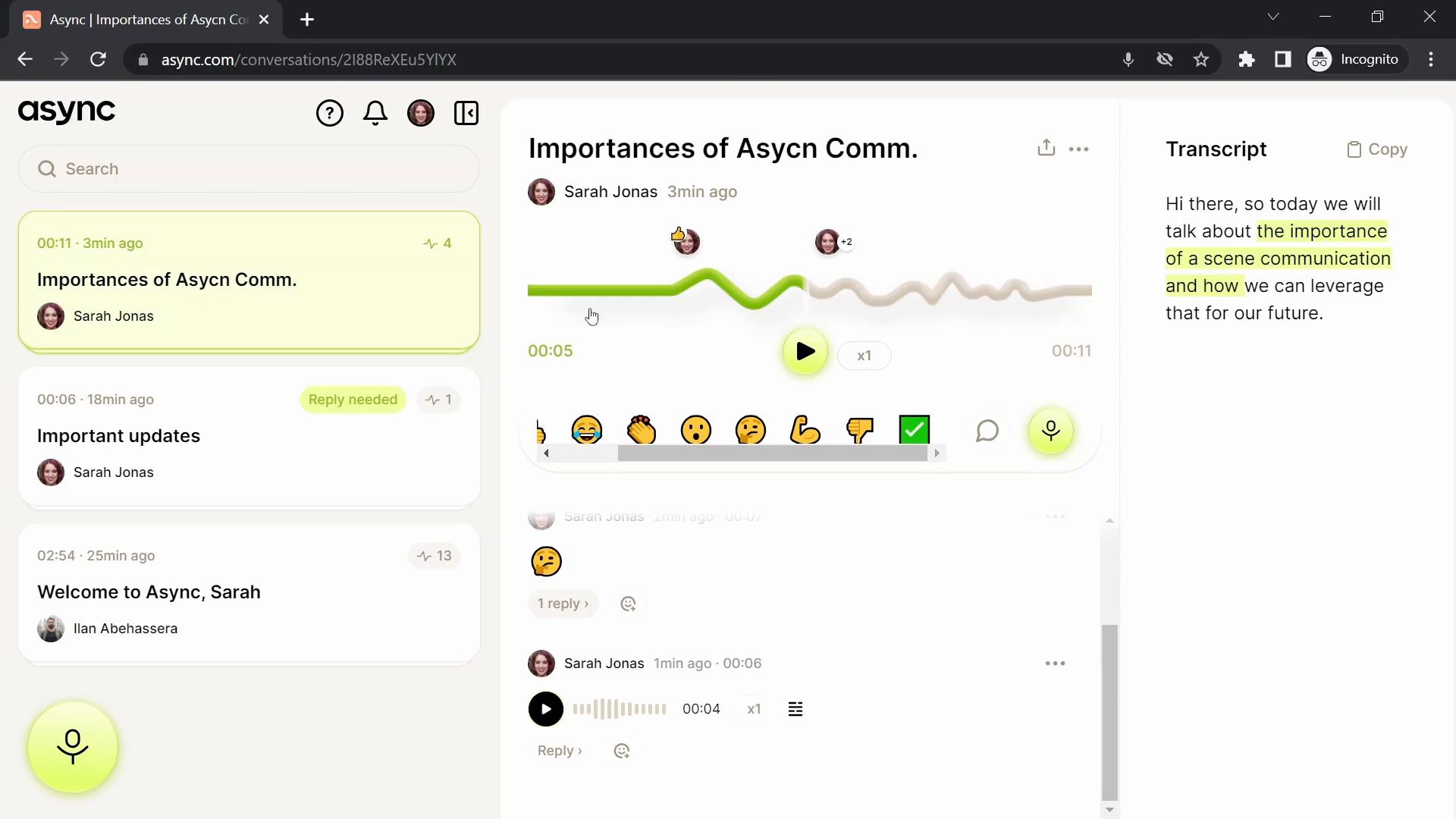 Screenshot of Searching on Async