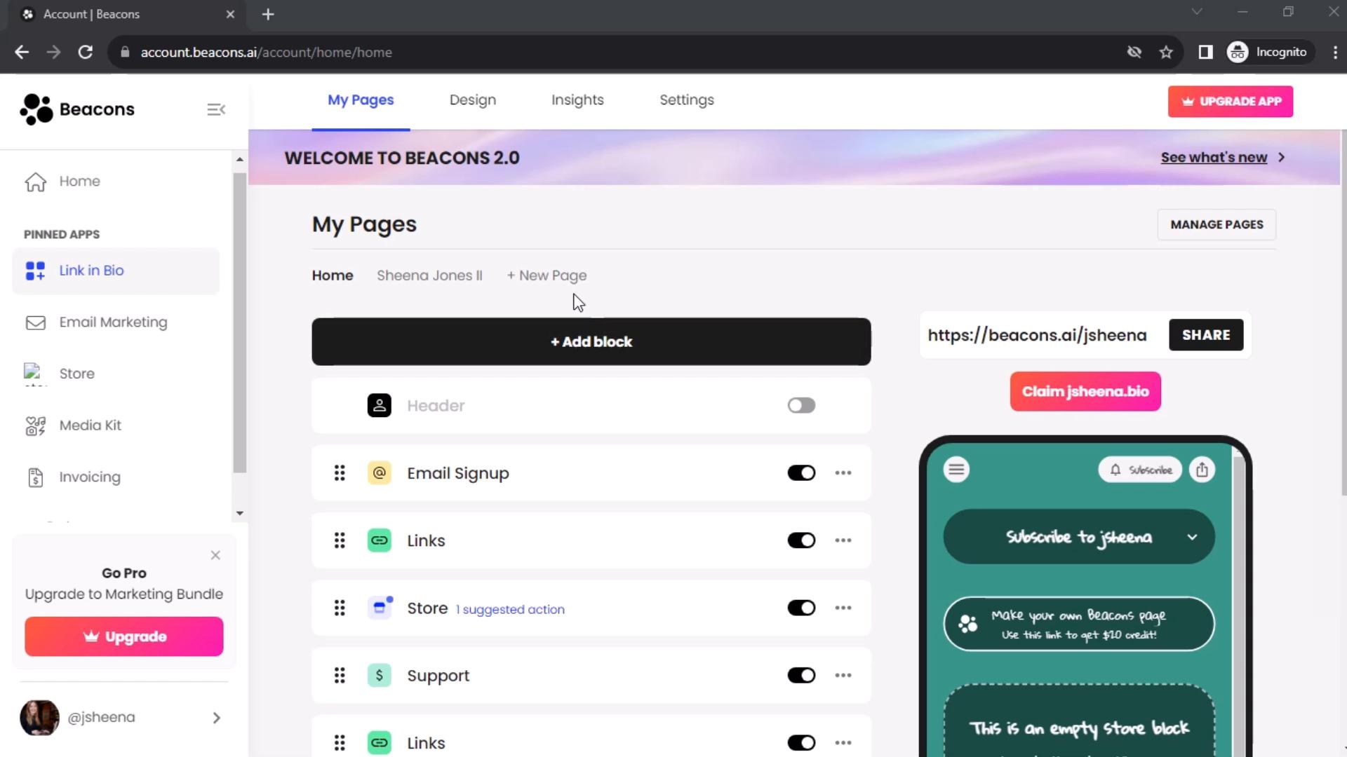 Creating a page on Beacons video screenshot