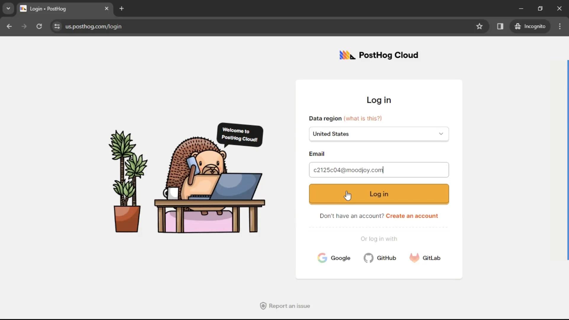 Screenshot of Resetting password on PostHog