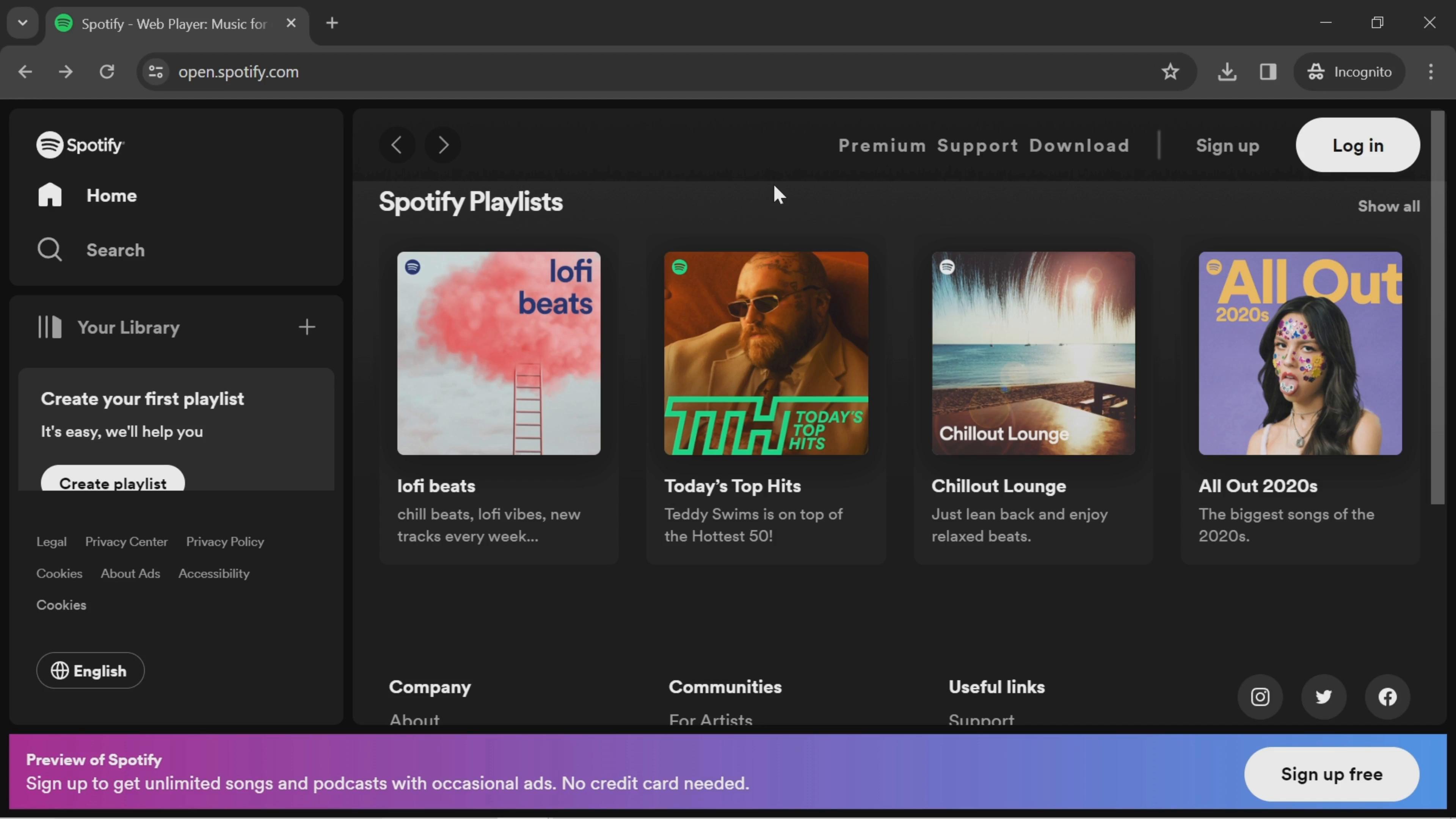 Screenshot of Logging in on Spotify