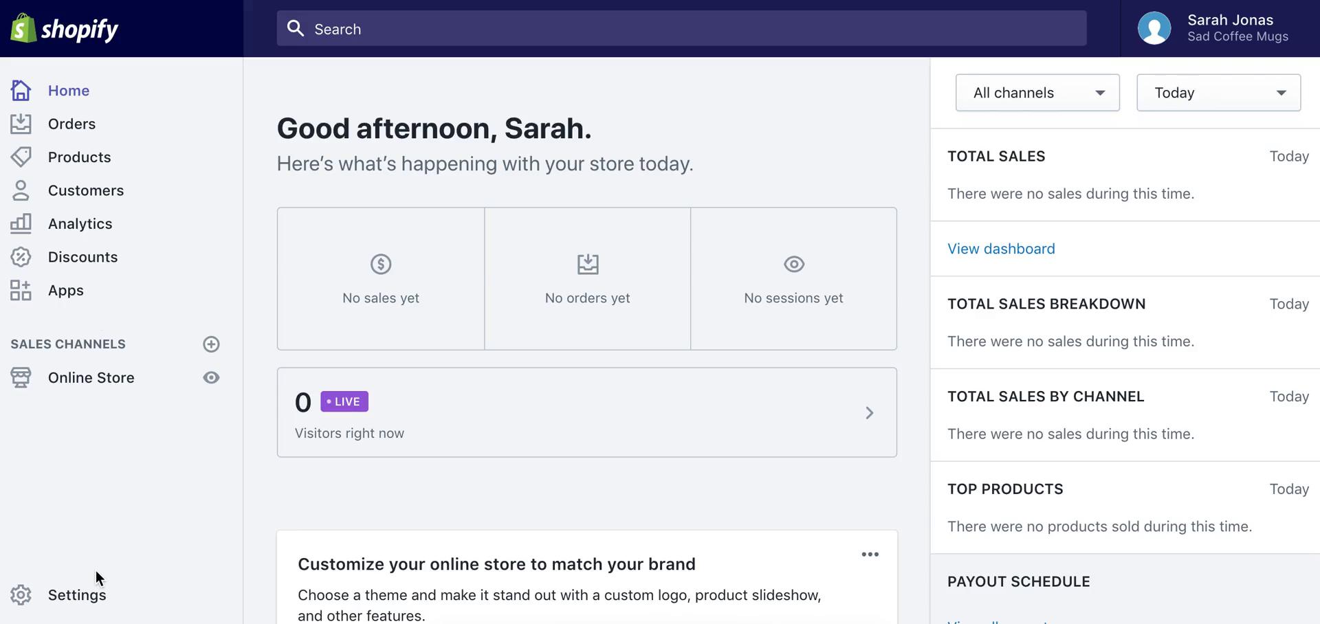 Screenshot of Customization settings on Shopify
