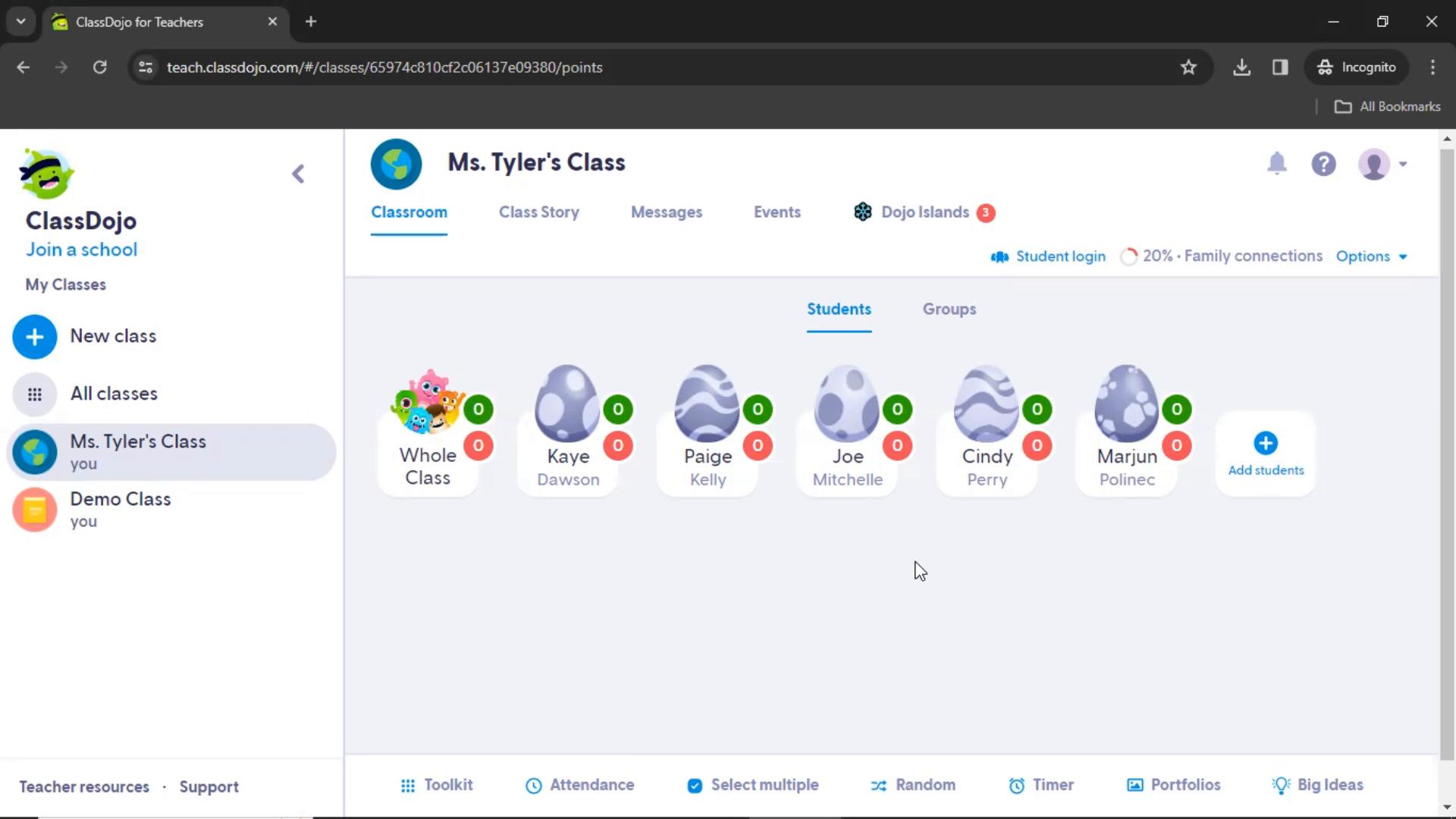 Creating a group class on ClassDojo Desktop Examples | Page Flows ...