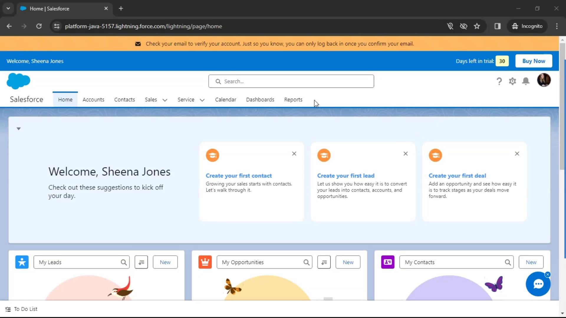 Creating new dashboard on Salesforce video screenshot