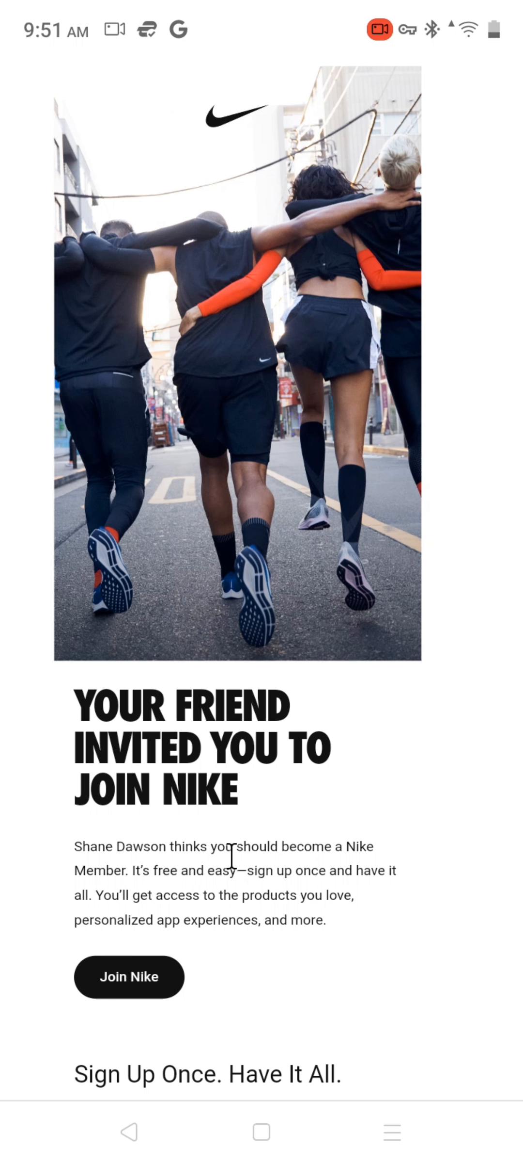 Screenshot of Accepting an invite on Nike Run Club
