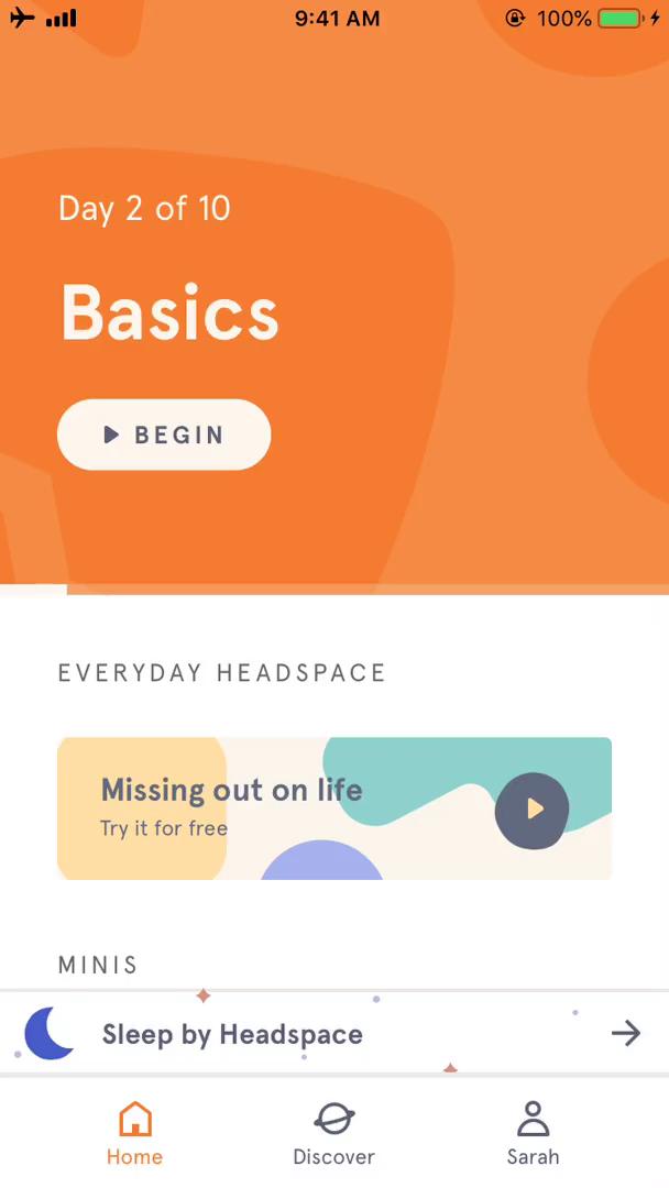Screenshot of Activity feed on Headspace