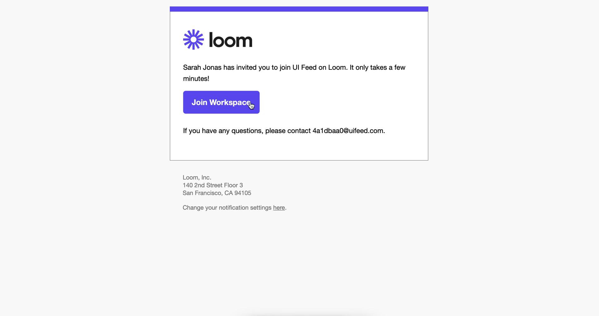 Screenshot of Accepting an invite on Loom
