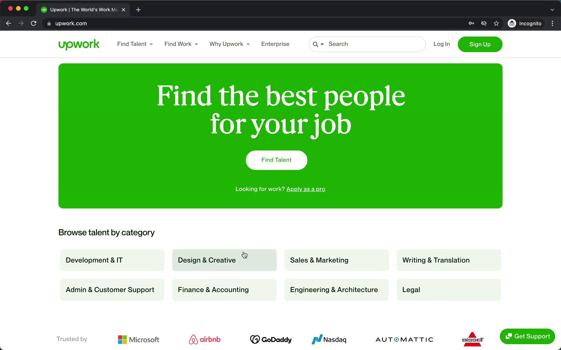 Screenshot of Applying as a candidate on Upwork