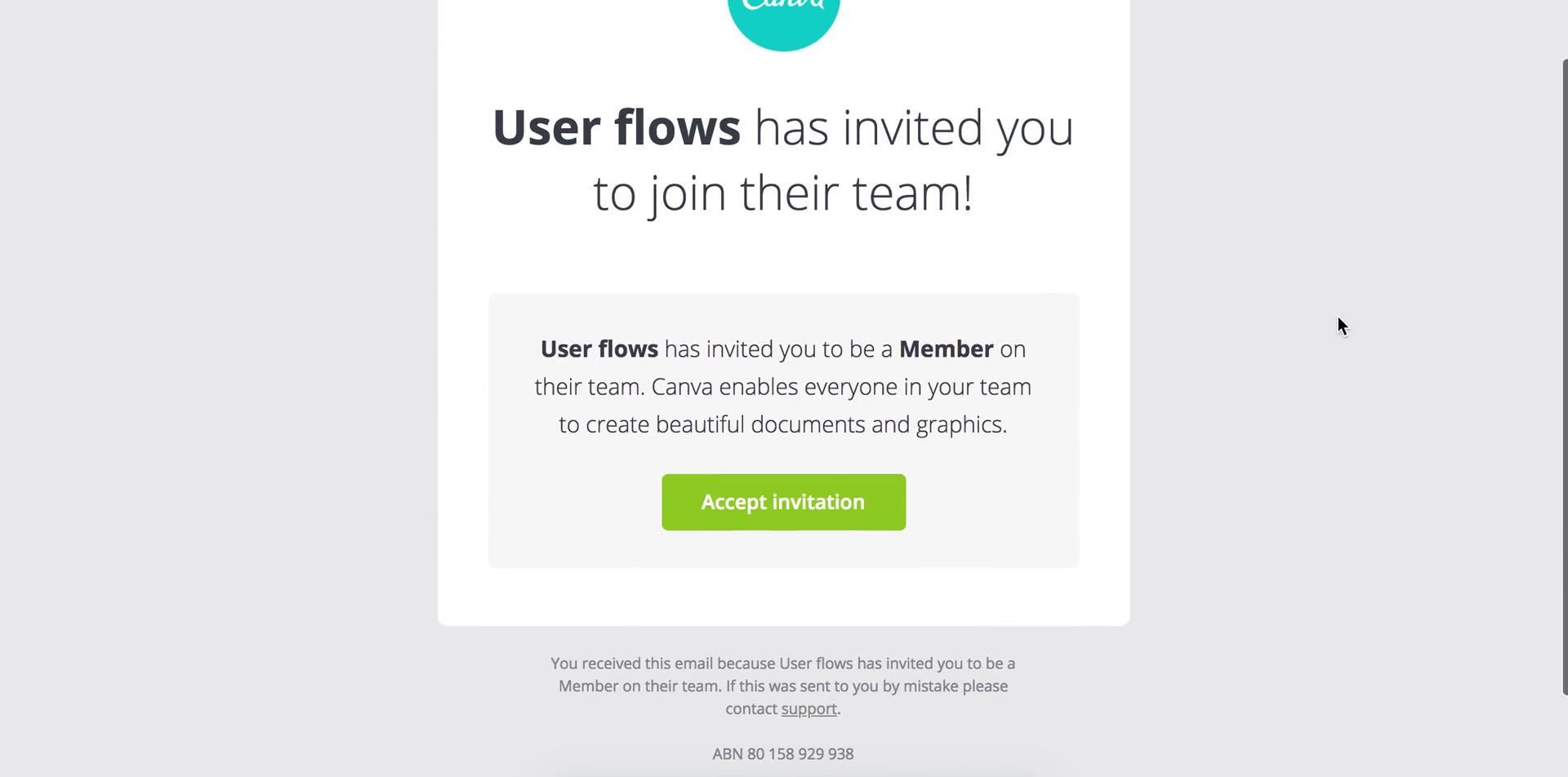 Screenshot of Accepting an invite on Canva