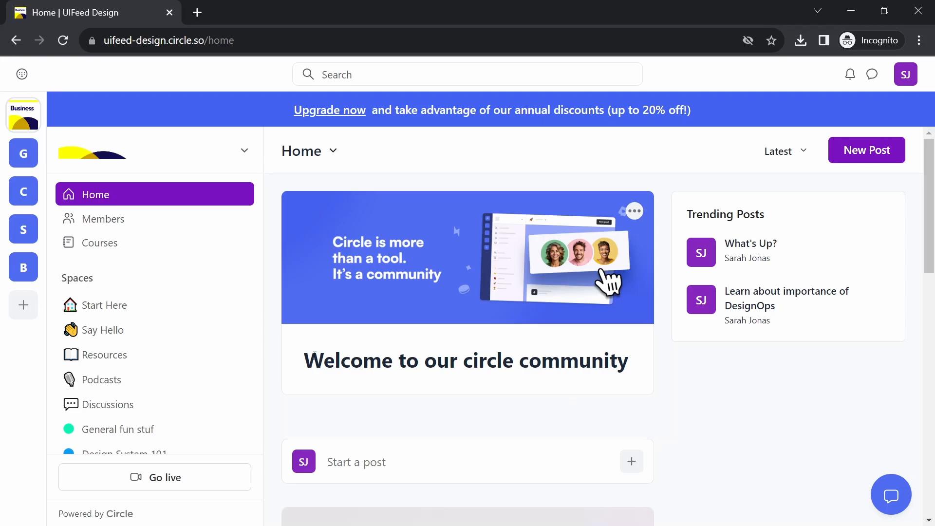 Screenshot of Commenting on Circle