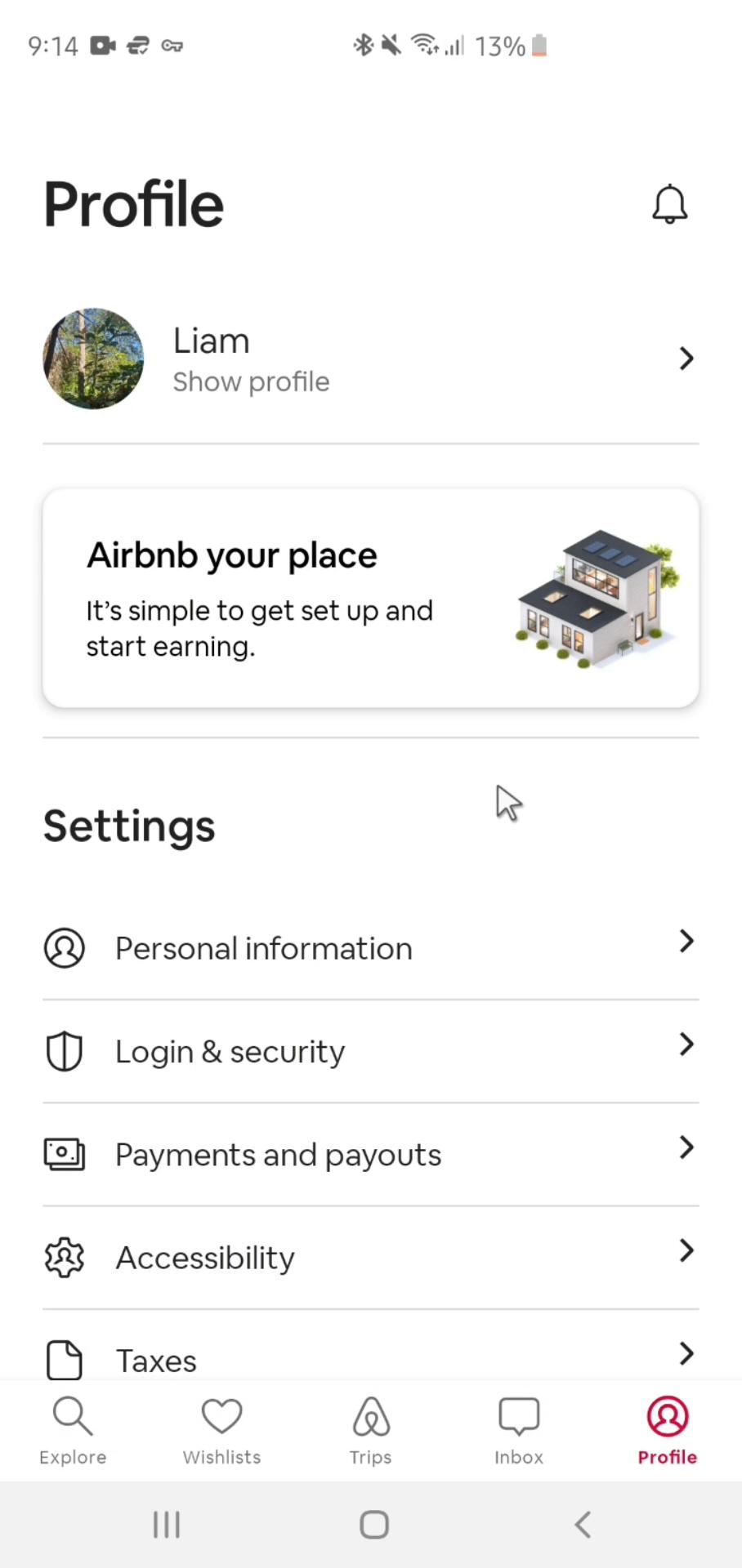 Screenshot of Removing payment details on Airbnb