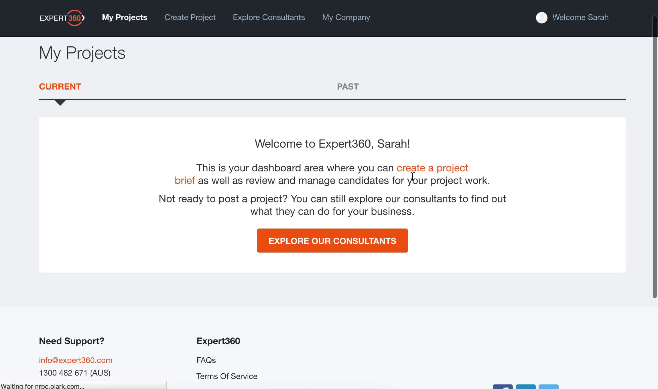Screenshot of Creating a project on Expert360