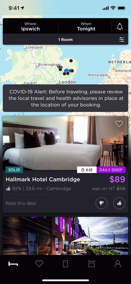 Screenshot of Searching on HotelTonight
