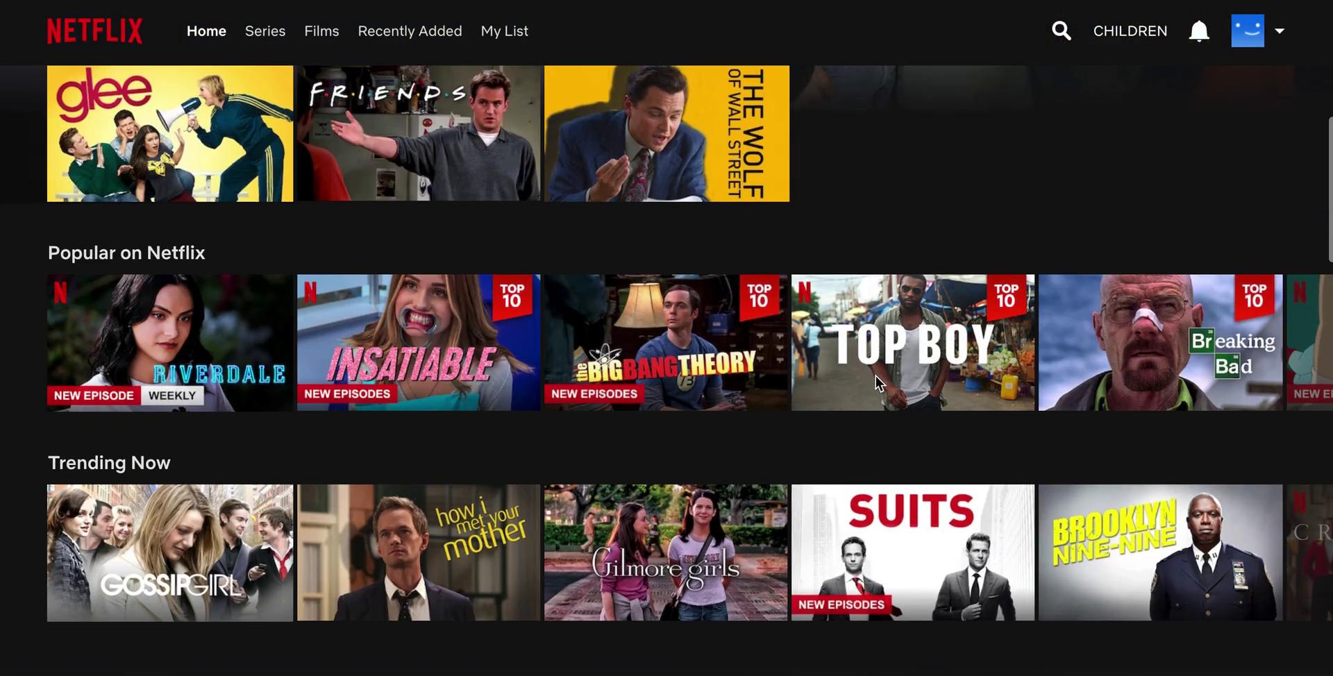 Screenshot of Discovering content on Netflix