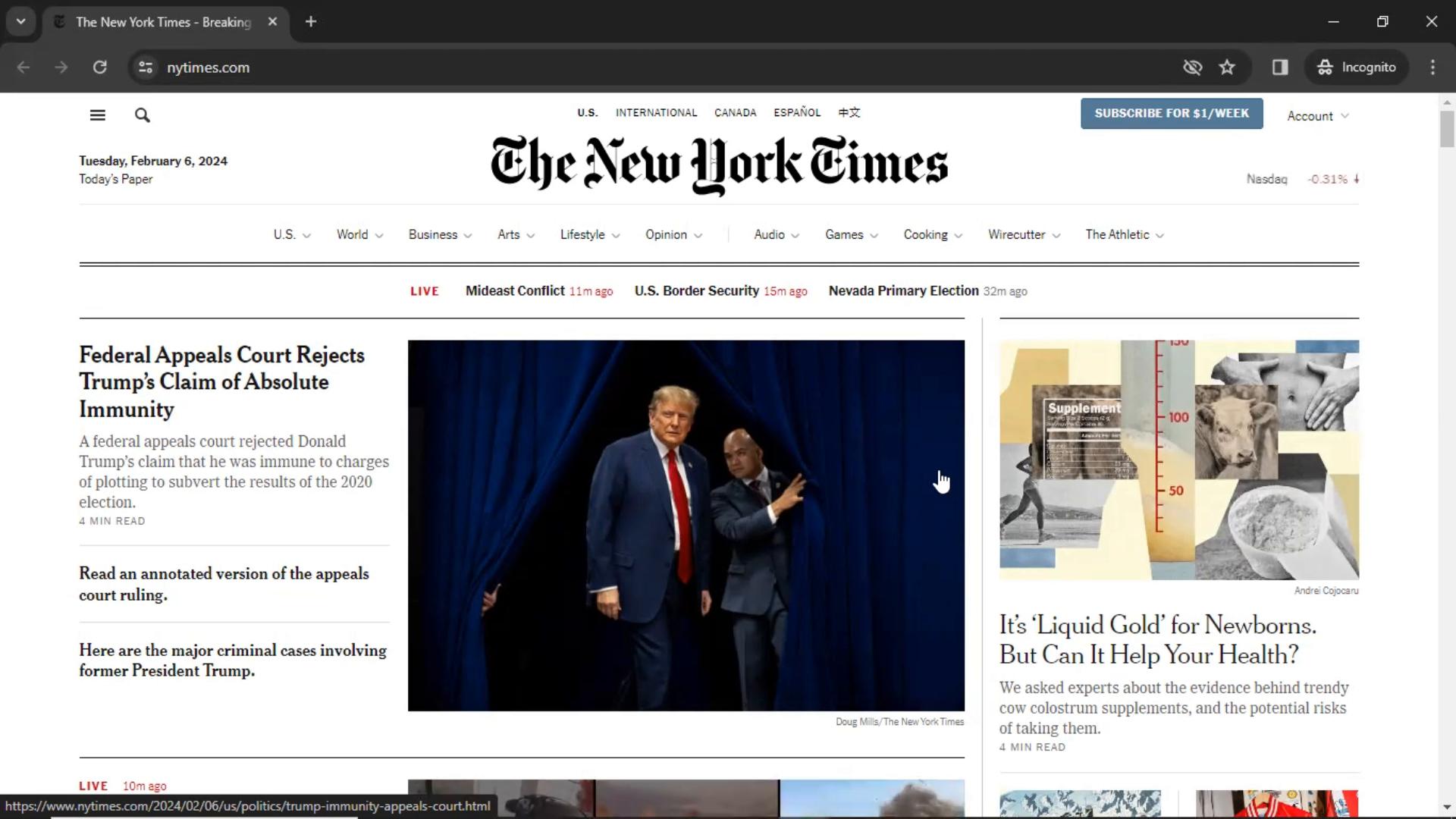 Settings on The New York Times video screenshot