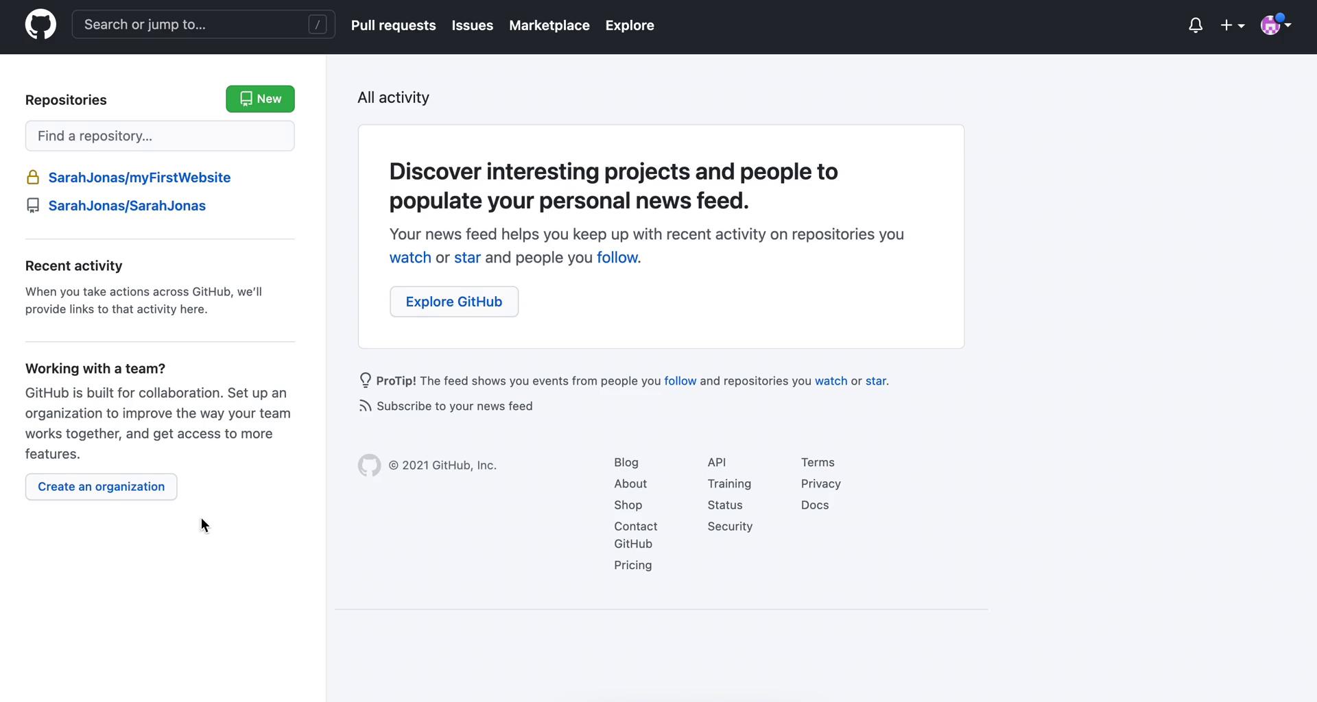 Creating a team on GitHub video screenshot