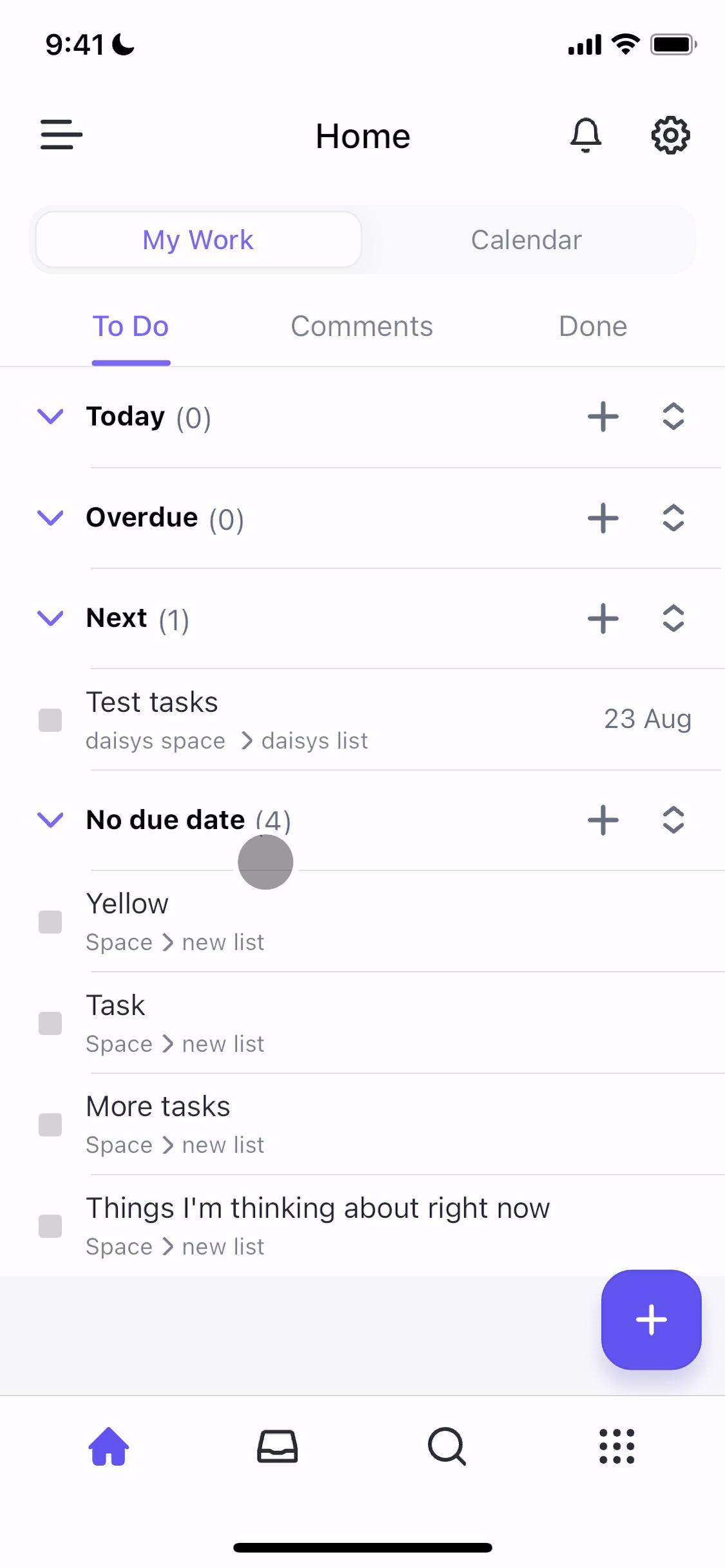 Screenshot of Tasks on ClickUp