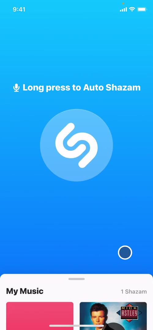 Screenshot of Music recognition on Shazam
