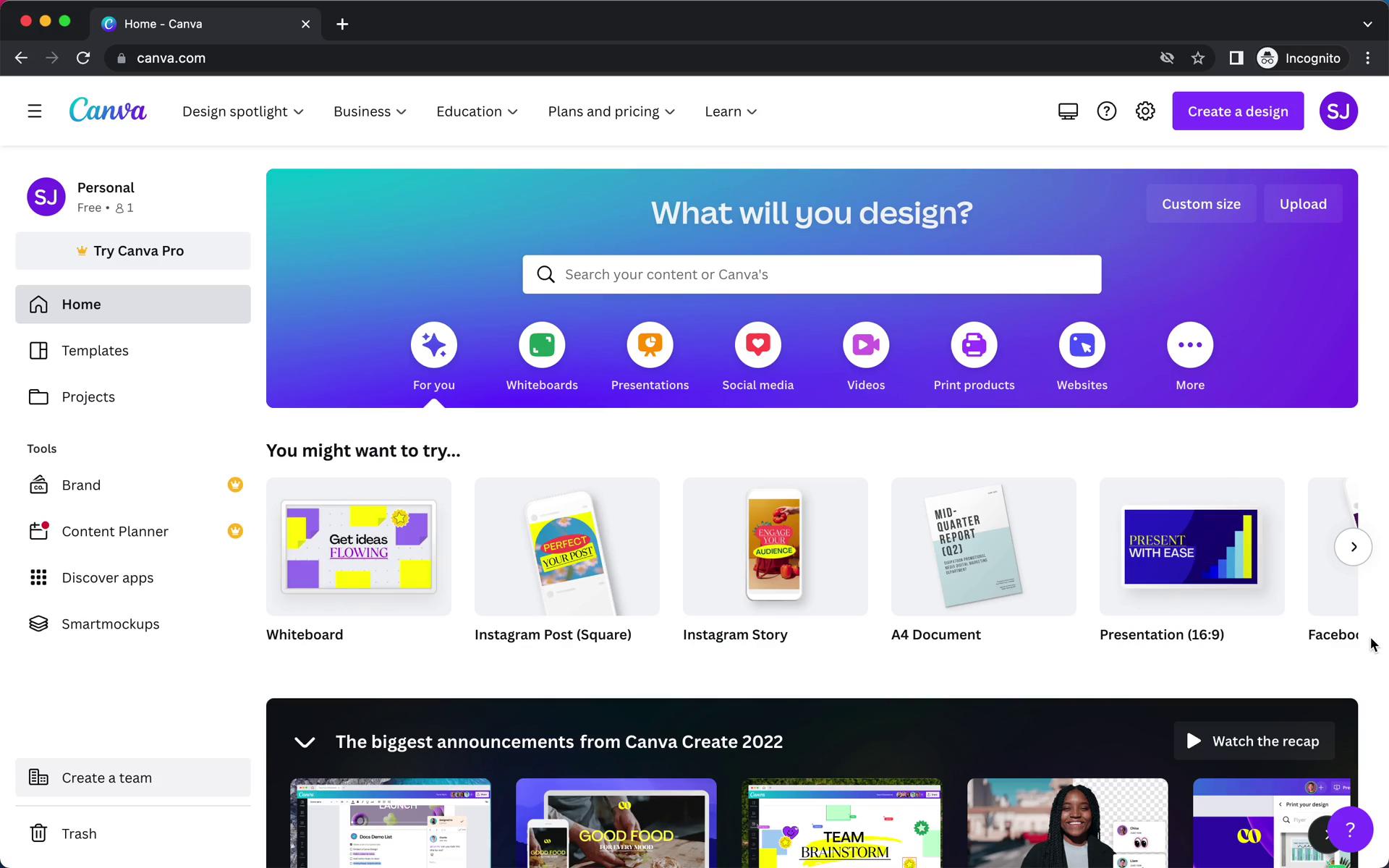 Screenshot of Creating a design on Canva