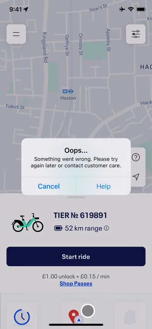 Screenshot of Error on General browsing on TIER user flow
