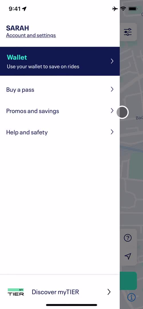 TIER navigation menu screenshot