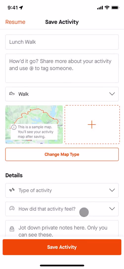 Tracking activity screenshot