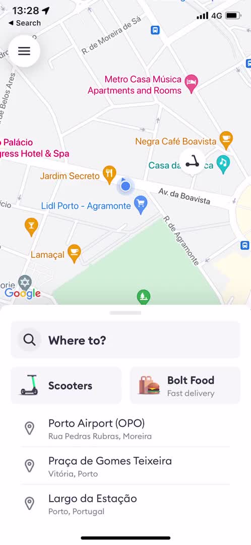 Screenshot of Home on Booking transport on Bolt user flow
