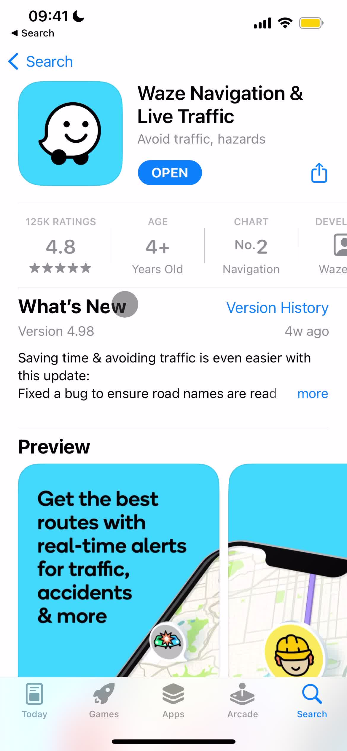 Screenshot of App store listing on Onboarding on Waze user flow