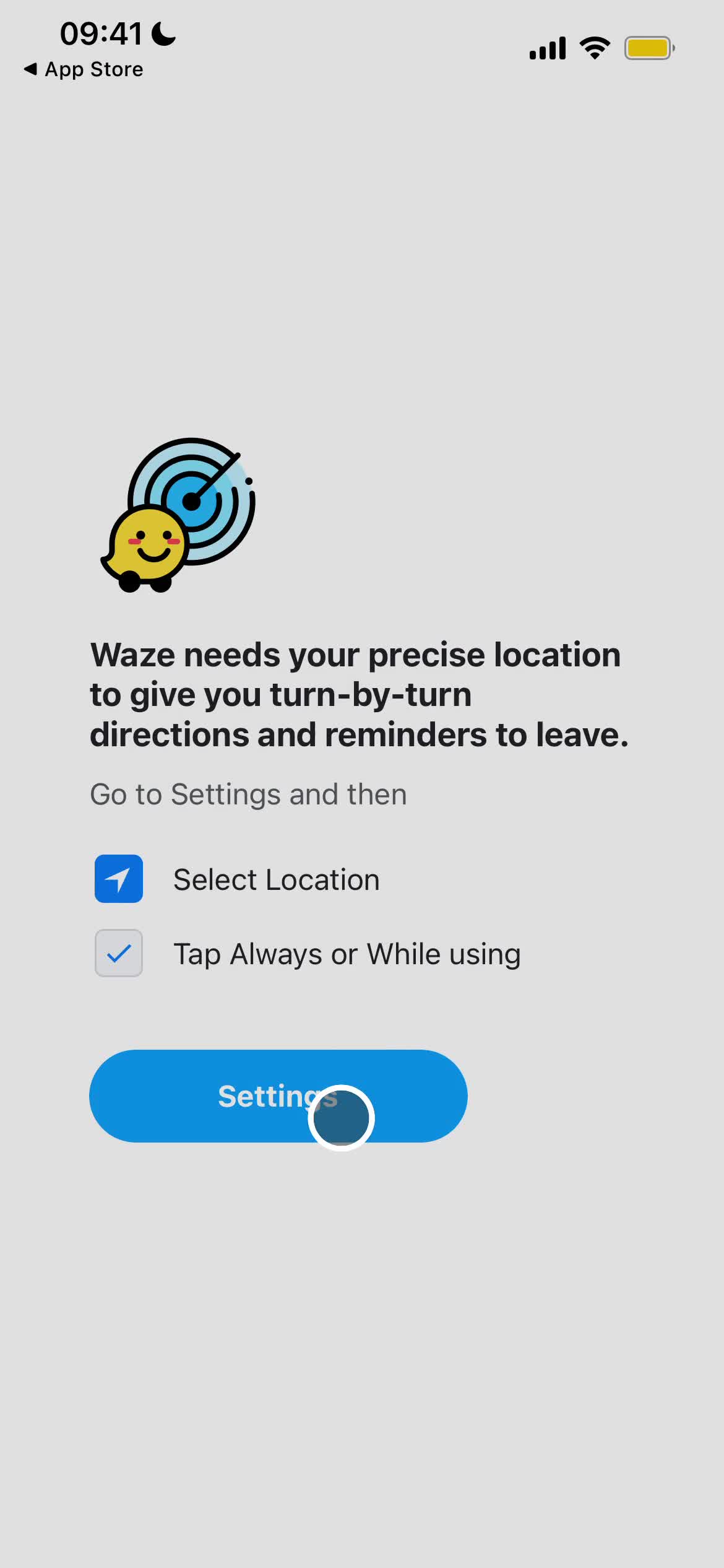 Screenshot of Select location on Onboarding on Waze user flow
