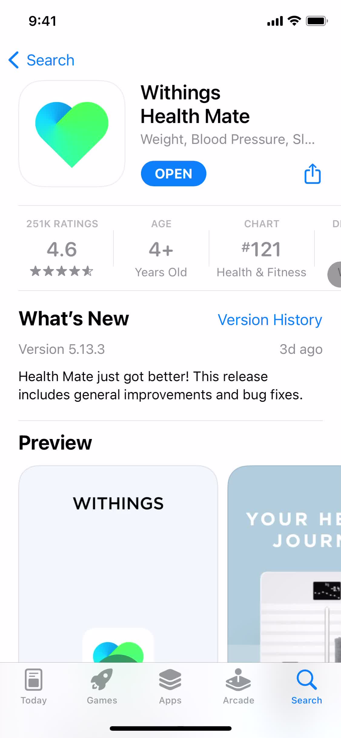 Screenshot of App store listing on Onboarding on Withings Healthmate user flow