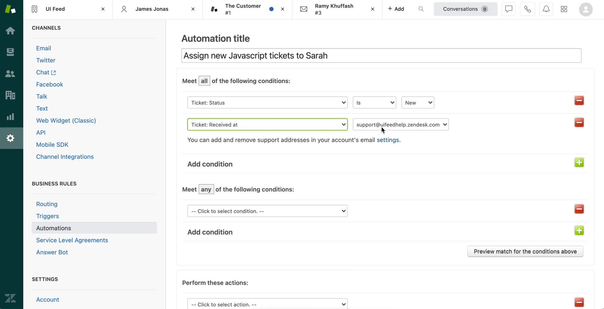 Creating an automation workflow screenshot