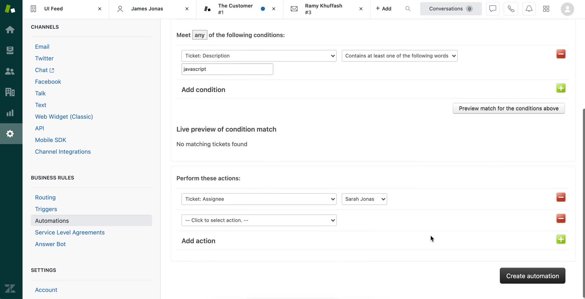 Creating an automation workflow screenshot