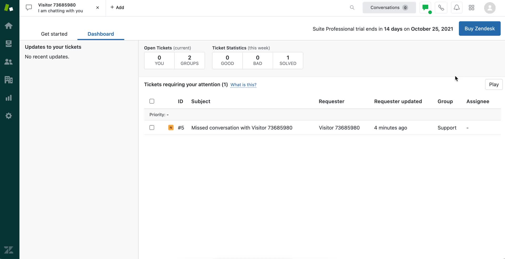 Screenshot of Dashboard on Creating a support article on Zendesk user flow