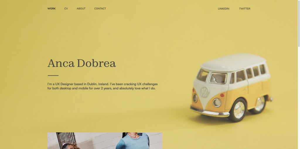 Page Flows’ screenshot of Anca Dobrea’s UX design portfolio website homepage.
