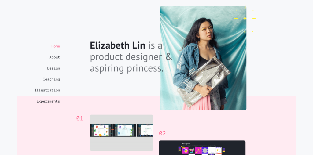 Page Flows’ screenshot of Elizabeth Lin’s UX design portfolio website homepage.