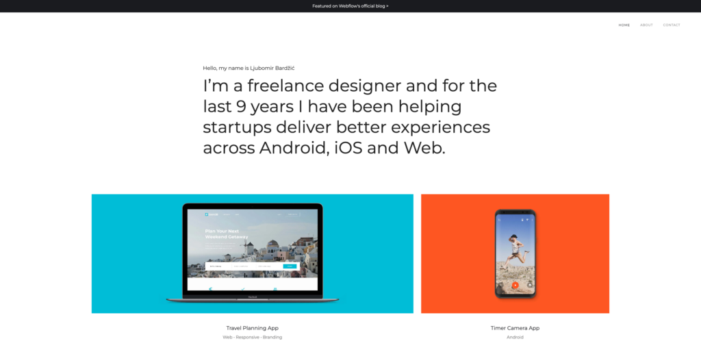 Page Flows’ screenshot of Ljubomir Bardžić’s UX design portfolio website homepage.