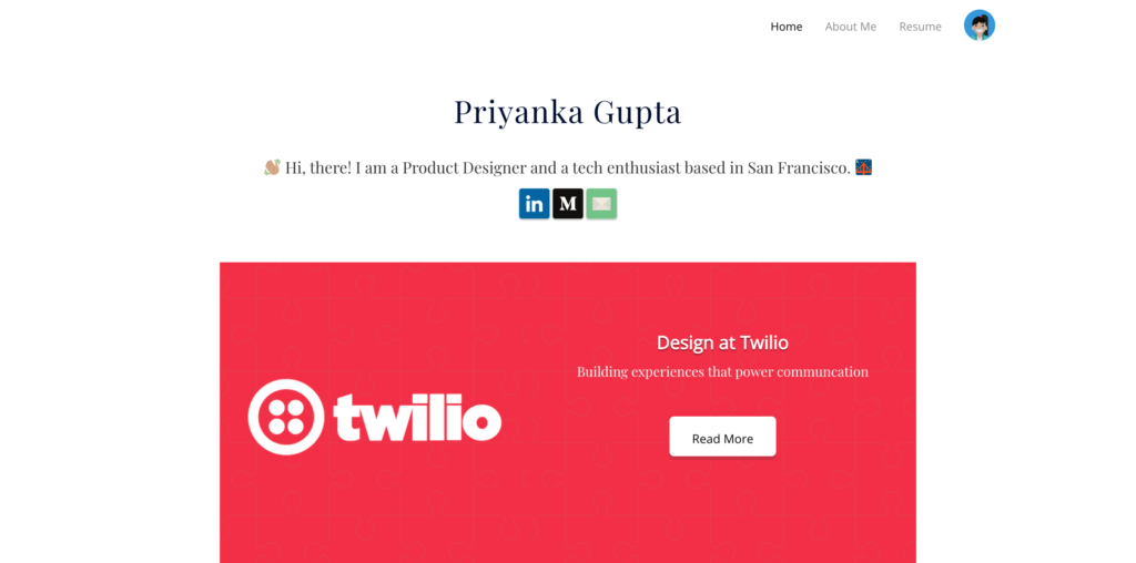 Page Flows’ screenshot of Priyanka Gupta’s UX design portfolio website homepage.