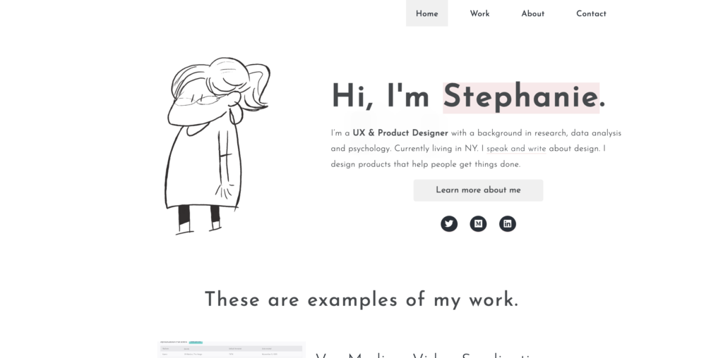 Page Flows’ screenshot of Stephanie Lawrence’s UX design portfolio website homepage.