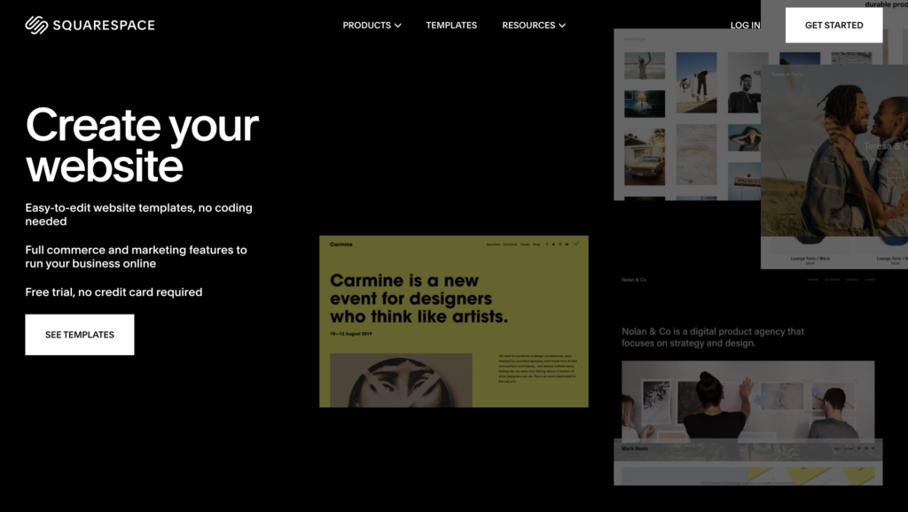 Page Flows' screenshot of the Squarespace desktop homepage.
